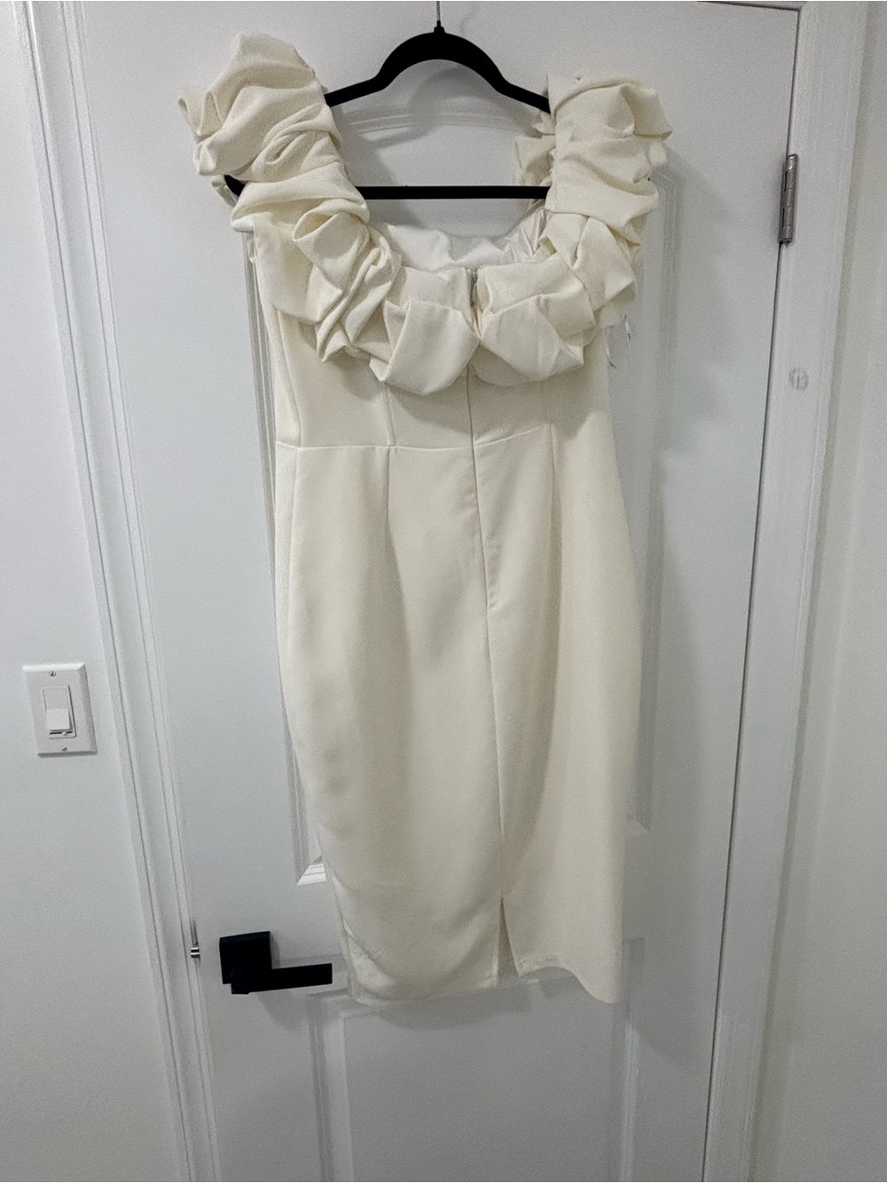 Club L London White One-Shoulder Ruffle Midi Dress - Picture 3 of 4